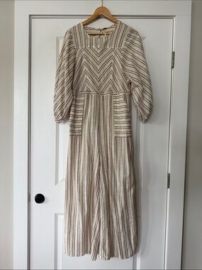 Free People Cream and Burgundy Striped Jumper